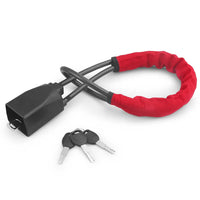 Antivol robuste en câble d'acier avec gaine de protection rouge et jeu de trois clés de sécurité pour une protection optimale avant l'ajout au panier.