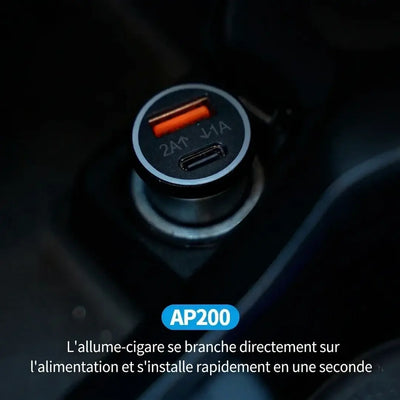 Chargeur allume-cigare AP200 branché prise 12V voiture installation en une seconde