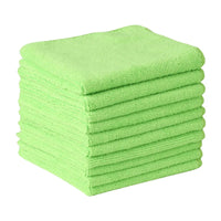 Pile de chiffons en microfibre vert pomme ultra absorbants pour le nettoyage et l'essuyage.