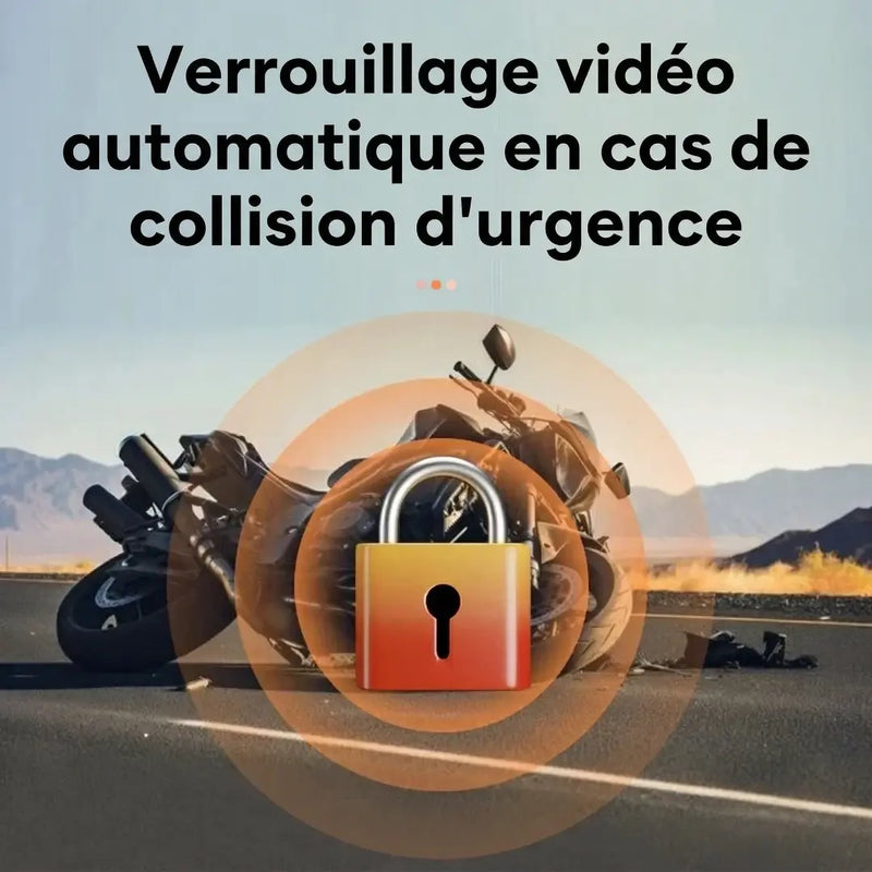 Fonction de verrouillage vidéo automatique par capteur de collision G-sensor pour sécuriser les preuves en cas d'accident de moto.
