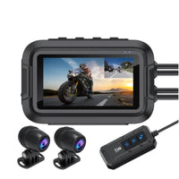 Dashcam moto avec écran de contrôle LCD, double caméra avant et arrière étanche et module de commande GPS filaire.