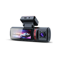 Dashcam compacte avec écran LCD intégré, objectif frontal HD rotatif et ports de connexion Type-C et Power sur le support de fixation.