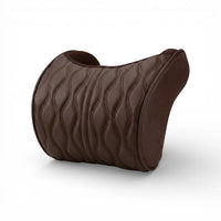 Repose-tête ergonomique en simili-cuir marron avec surpiqûres en vagues, conçu pour améliorer le confort cervical et le maintien pendant la conduite avant l'ajout au panier.