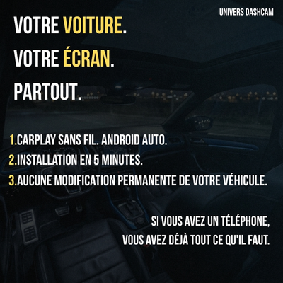 Console Dashcam CarPlay 10.26" Sans Fil Android Auto Écran Tactile